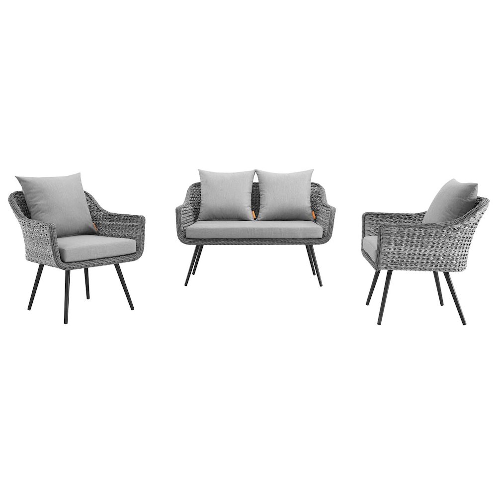 Endeavor 3 Piece Outdoor Patio Wicker Rattan Loveseat and Armchair Set. Picture 3