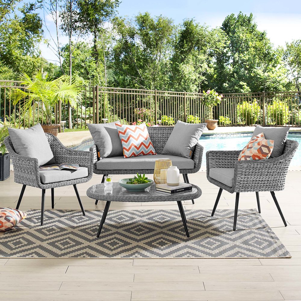 4 Piece Outdoor Wicker Rattan Loveseat Armchair and Coffee Table Set. Picture 10
