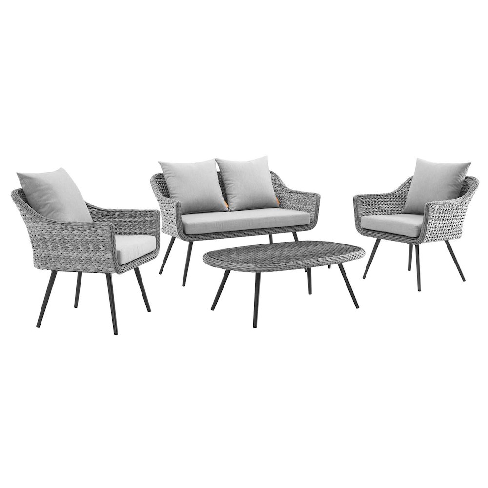 4 Piece Outdoor Wicker Rattan Loveseat Armchair and Coffee Table Set. Picture 1
