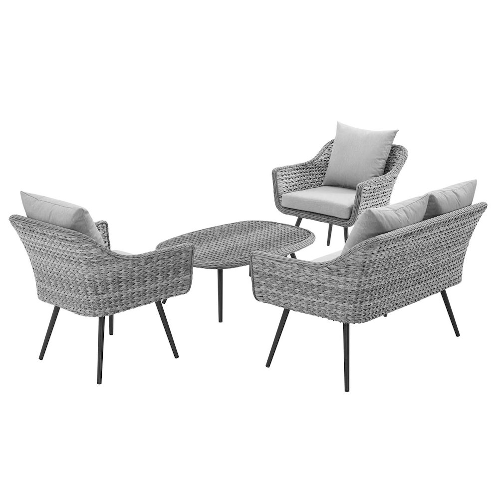 4 Piece Outdoor Wicker Rattan Loveseat Armchair and Coffee Table Set. Picture 2