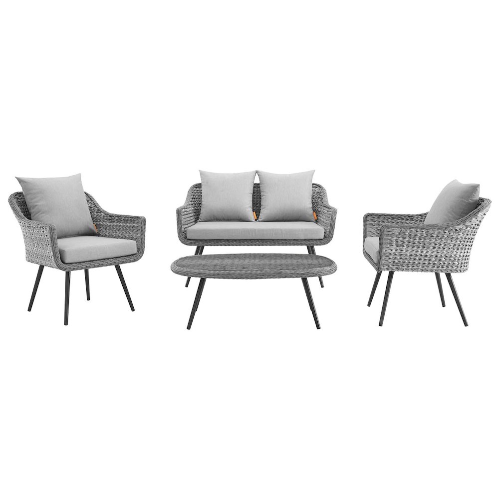 4 Piece Outdoor Wicker Rattan Loveseat Armchair and Coffee Table Set. Picture 3