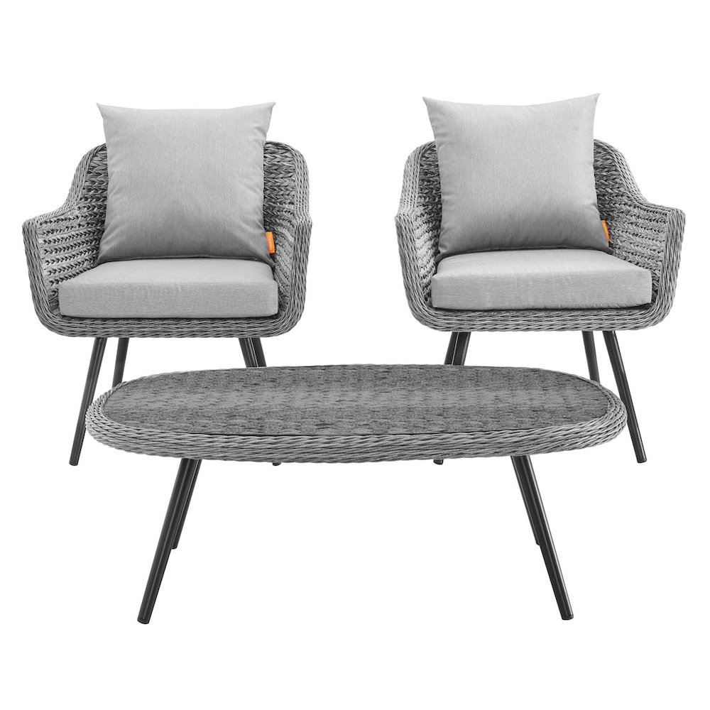 Endeavor 3 Piece Outdoor Patio Wicker Rattan Armchair and Coffee Table Set. Picture 3
