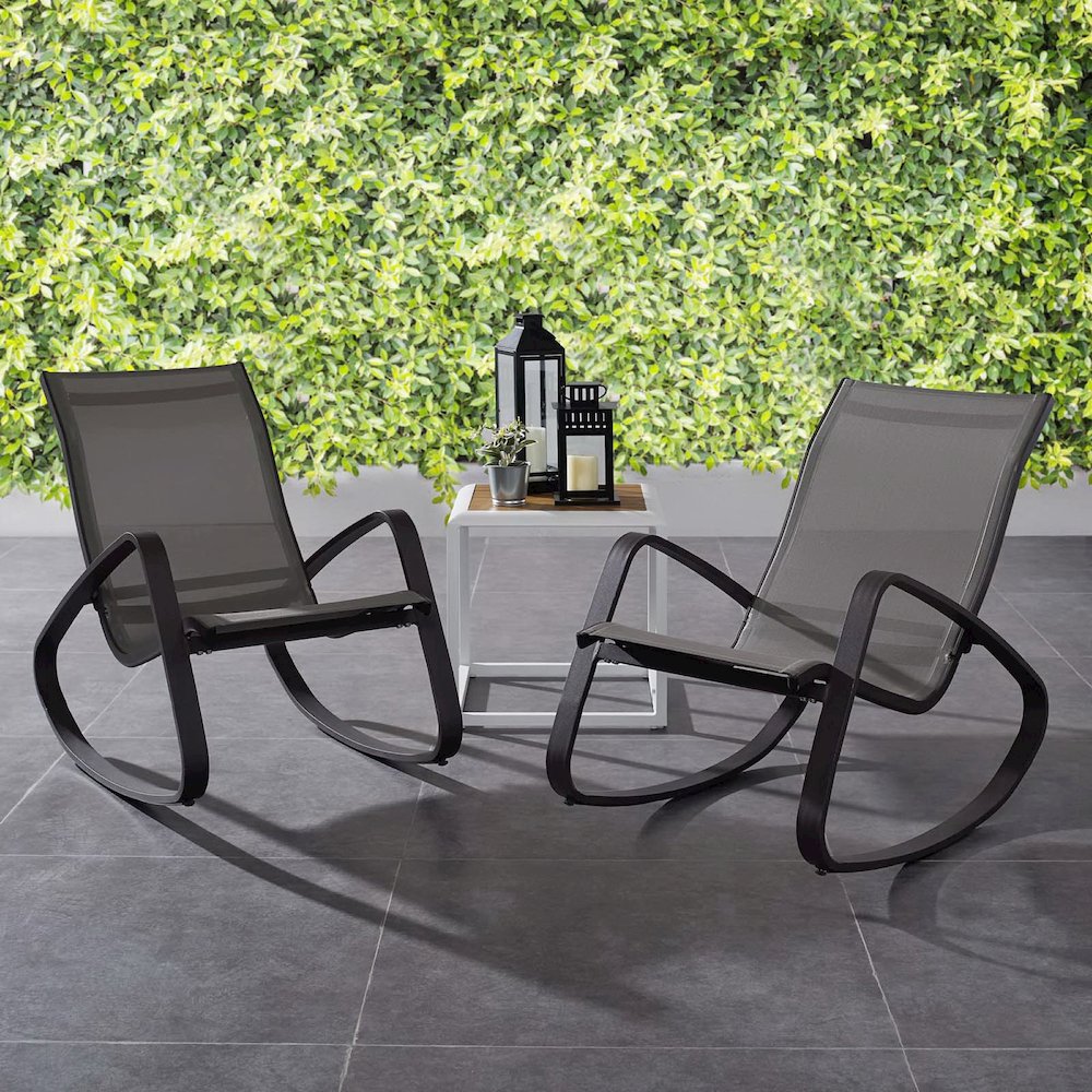 Traveler Outdoor Patio Mesh Sling Rocking Lounge Chair Set of 2. Picture 6