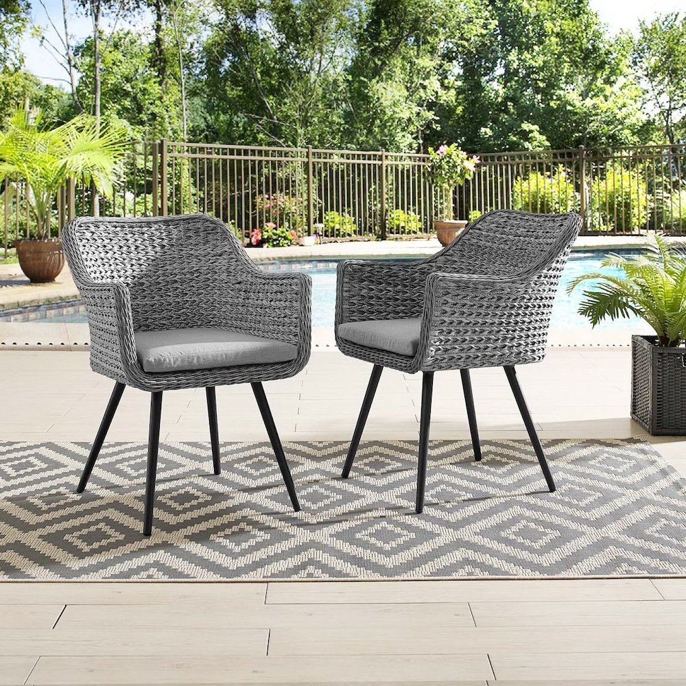 Endeavor Outdoor Patio Wicker Rattan Dining Armchair Set of 2. Picture 6