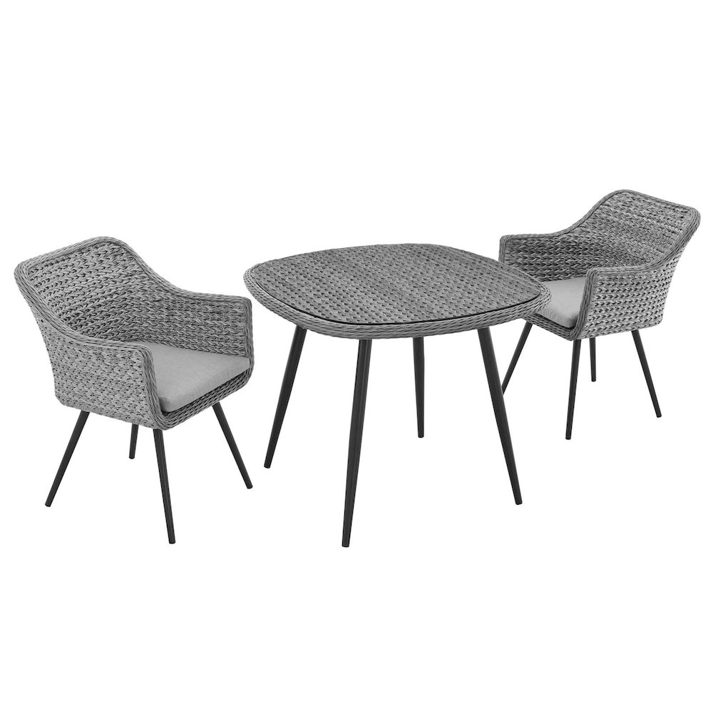 Endeavor 3 Piece Outdoor Patio Wicker Rattan Dining Set. Picture 2
