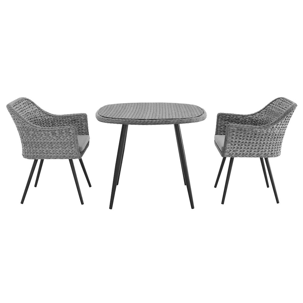 Endeavor 3 Piece Outdoor Patio Wicker Rattan Dining Set. Picture 3