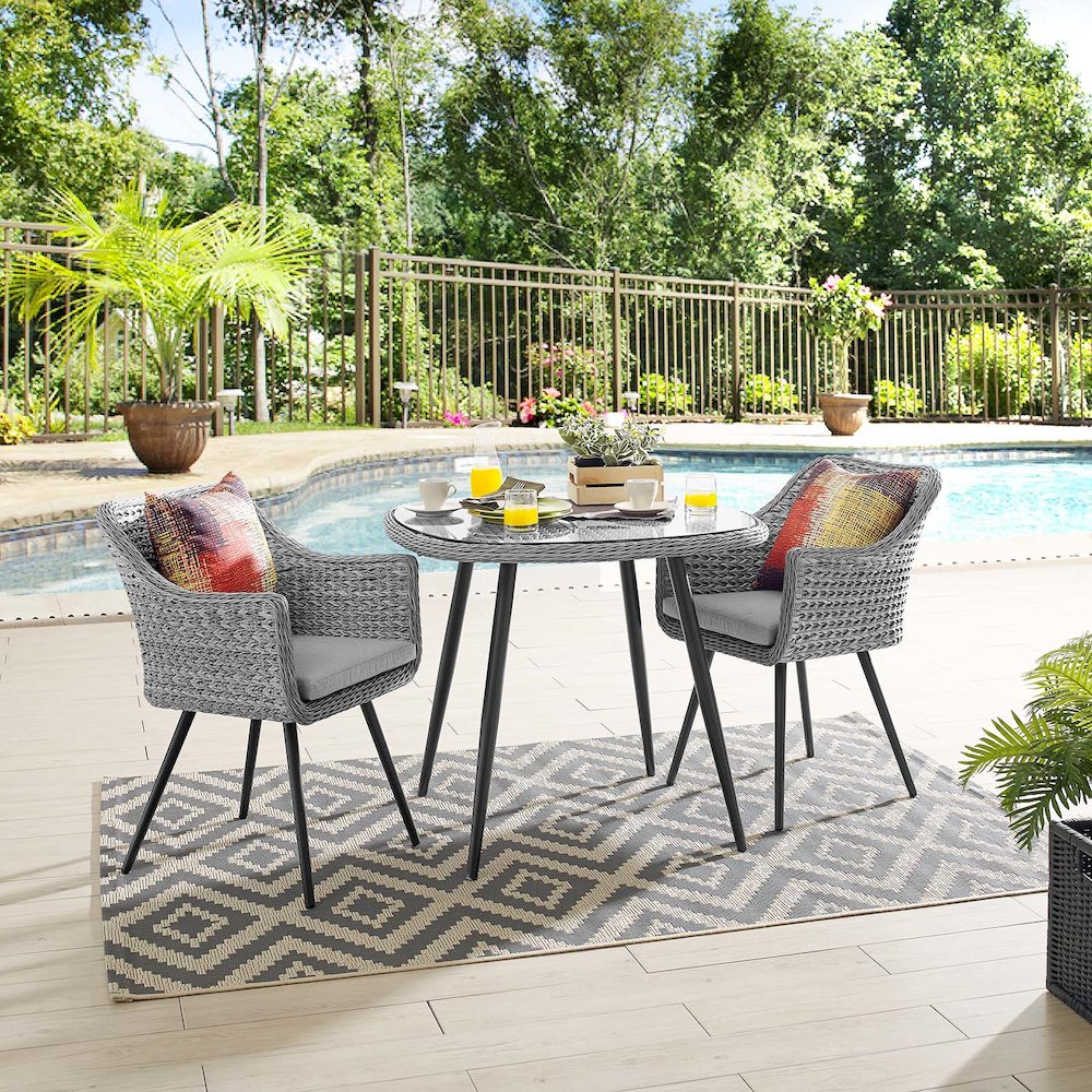 Endeavor 3 Piece Outdoor Patio Wicker Rattan Dining Set. Picture 8