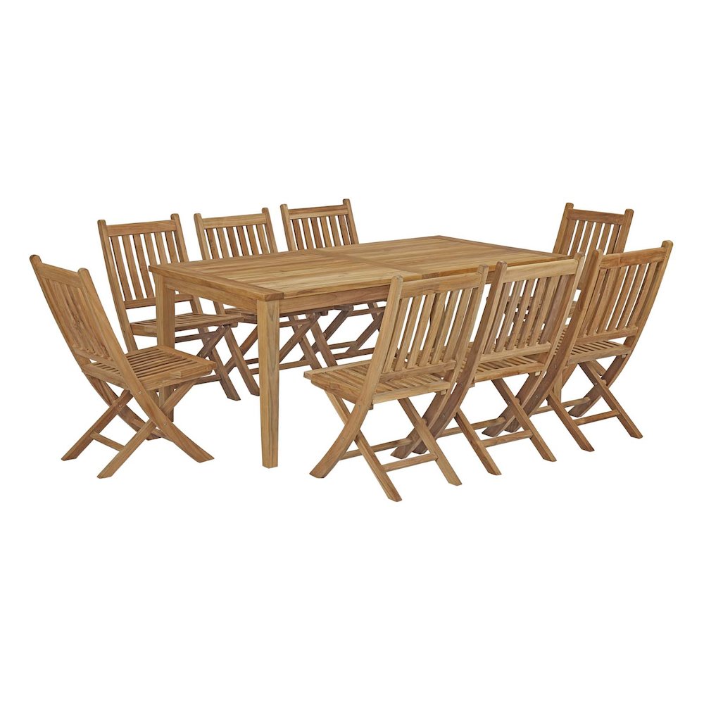 Marina 9 Piece Outdoor Patio Teak Dining Set. Picture 1