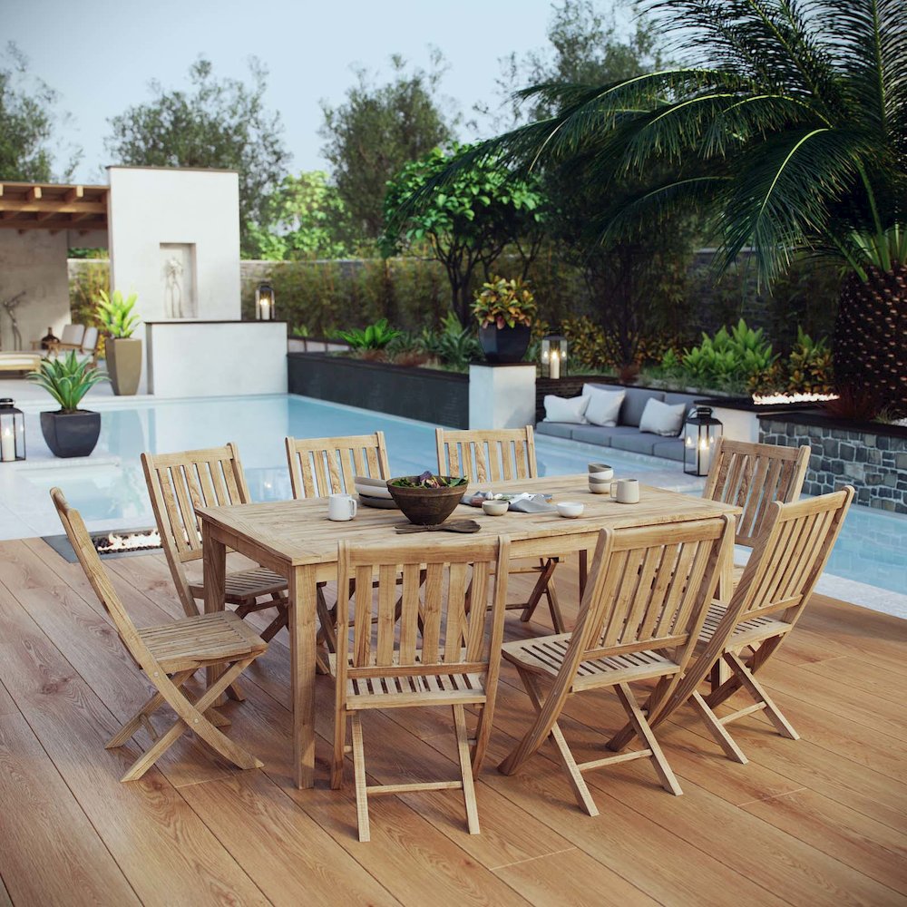 Marina 9 Piece Outdoor Patio Teak Dining Set. Picture 8