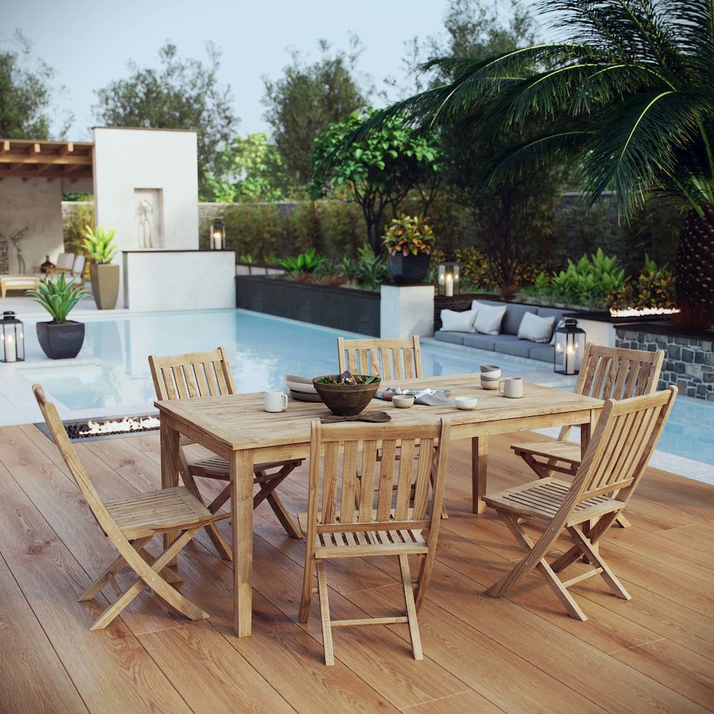 Marina 7 Piece Outdoor Patio Teak Dining Set. Picture 8