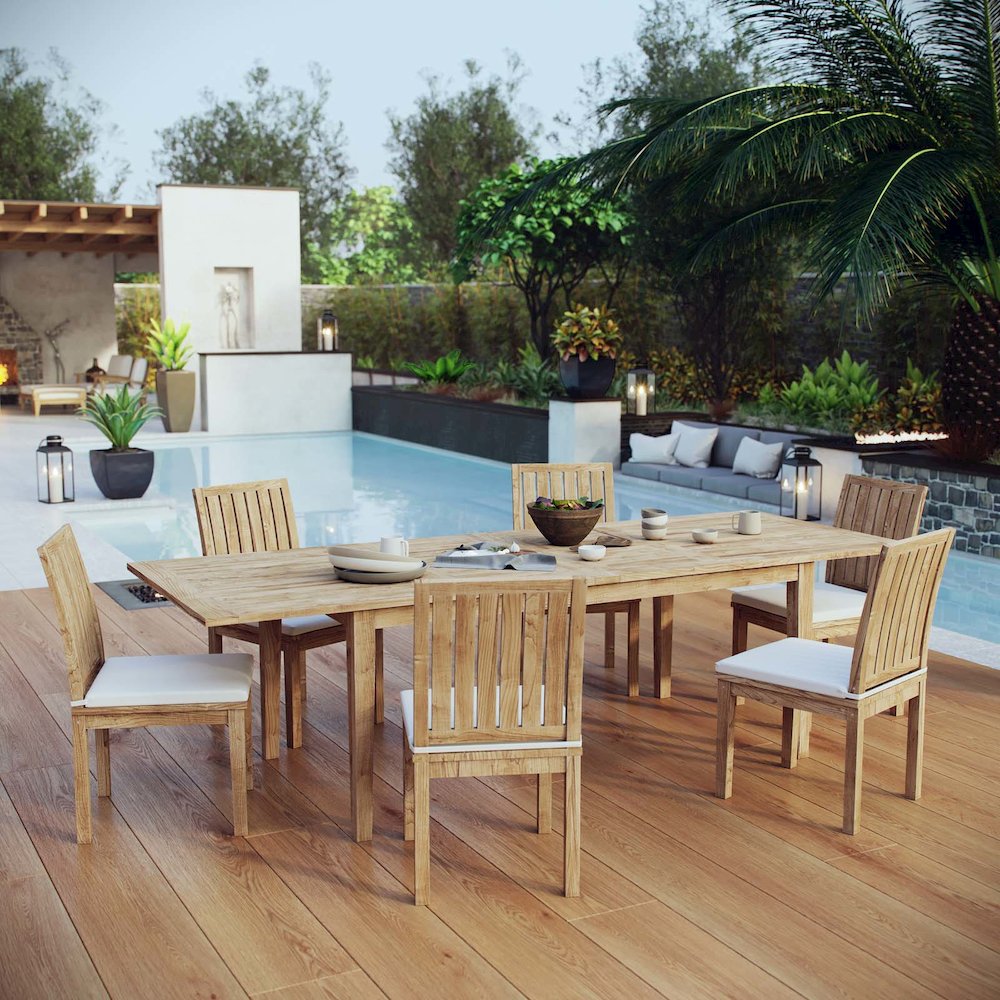 Marina 7 Piece Outdoor Patio Teak Dining Set. Picture 9