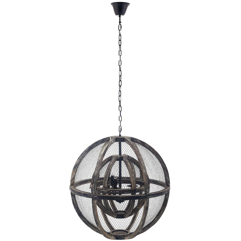 Gravitate Globe Rustic Oak Wood Pendant Light Chandelier. Picture 1