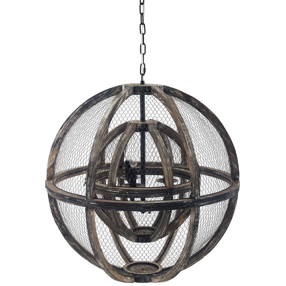 Gravitate Globe Rustic Oak Wood Pendant Light Chandelier. Picture 2