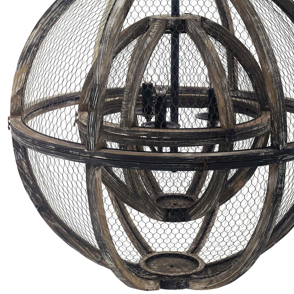 Gravitate Globe Rustic Oak Wood Pendant Light Chandelier. Picture 3
