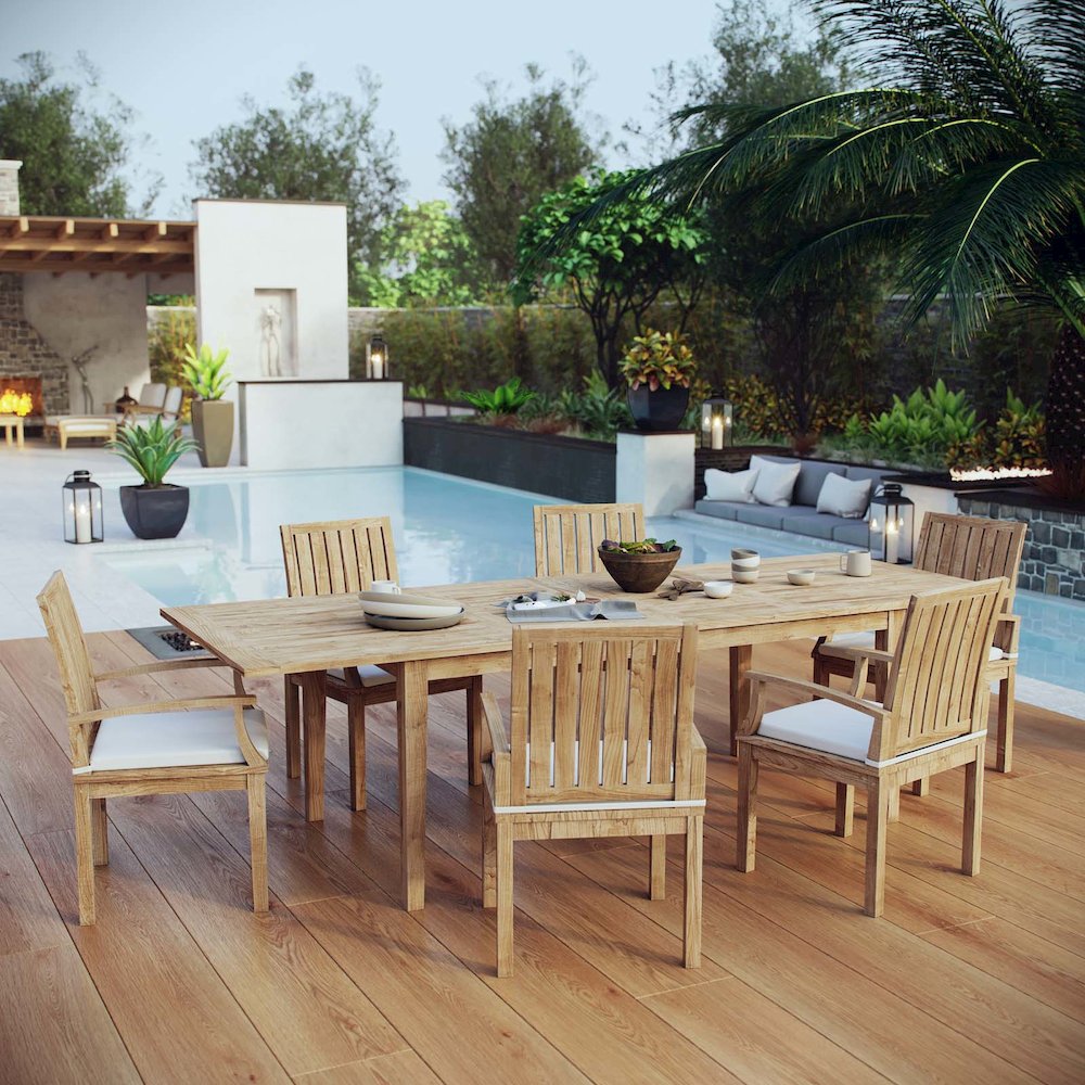 Marina 7 Piece Outdoor Patio Teak Dining Set. Picture 9