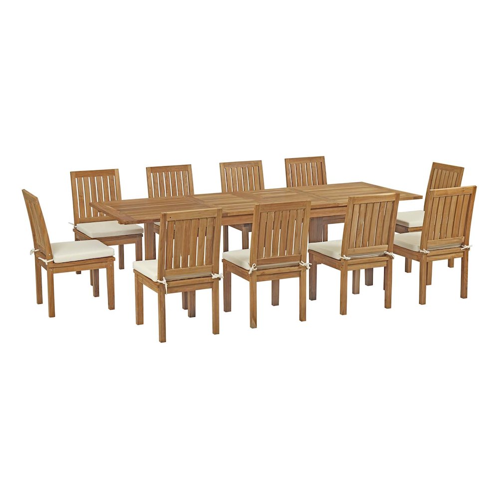 Marina 11 Piece Outdoor Patio Teak Dining Set. Picture 1