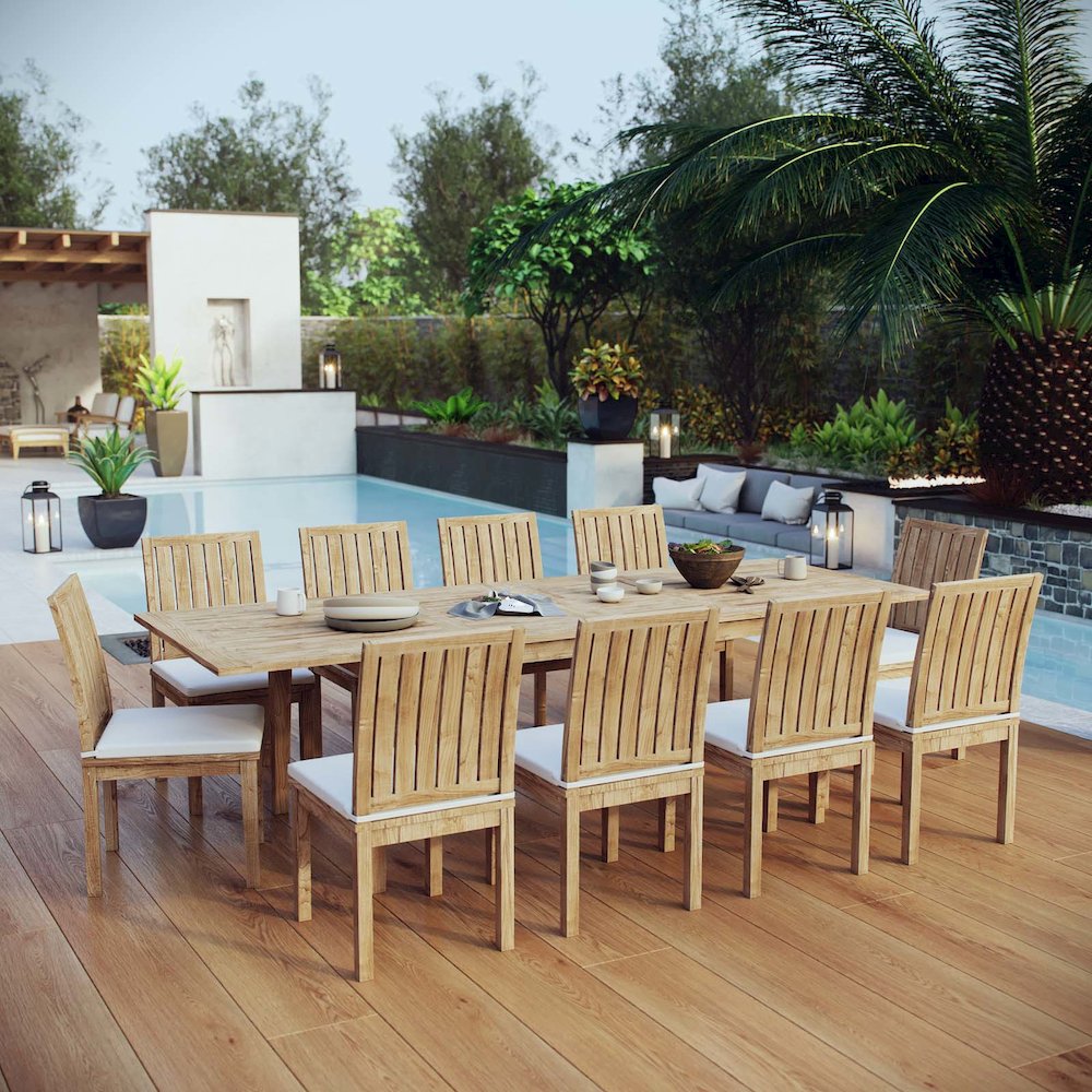 Marina 11 Piece Outdoor Patio Teak Dining Set. Picture 9