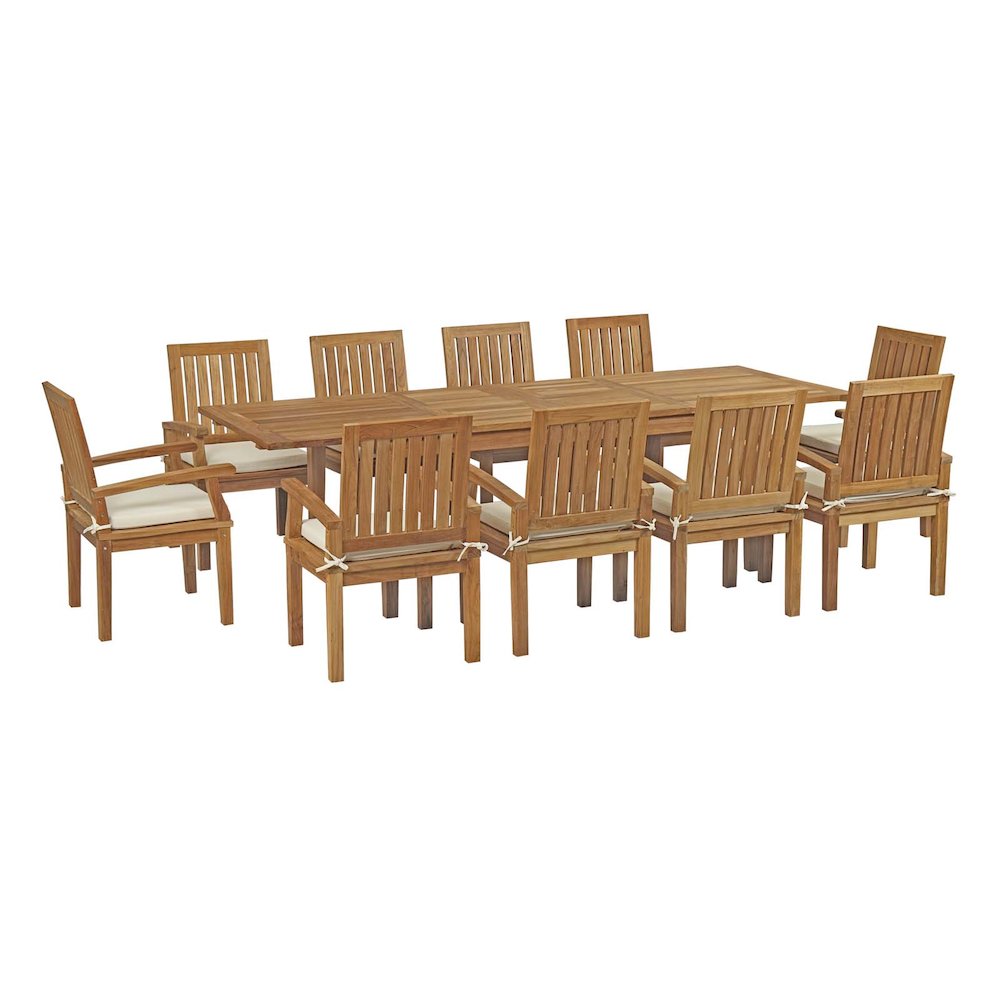 Marina 11 Piece Outdoor Patio Teak Dining Set. Picture 1