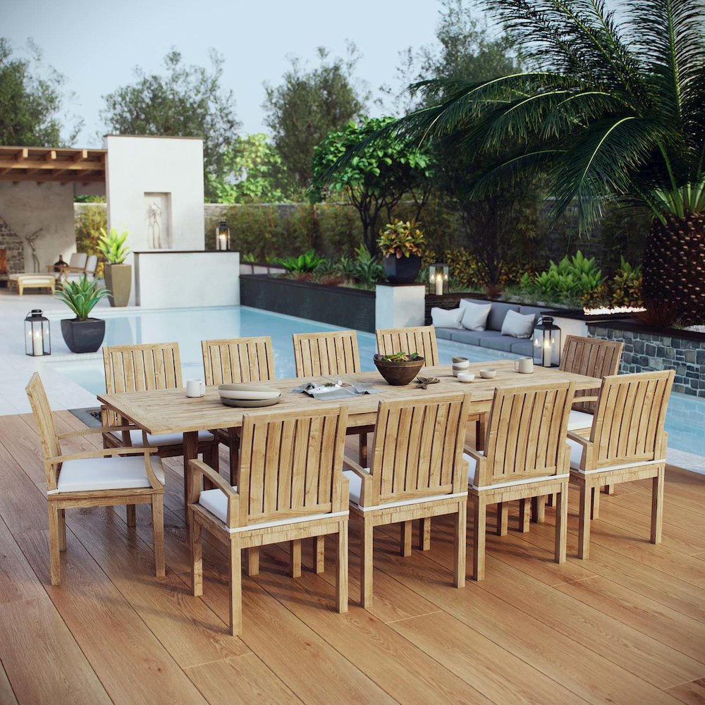 Marina 11 Piece Outdoor Patio Teak Dining Set. Picture 9