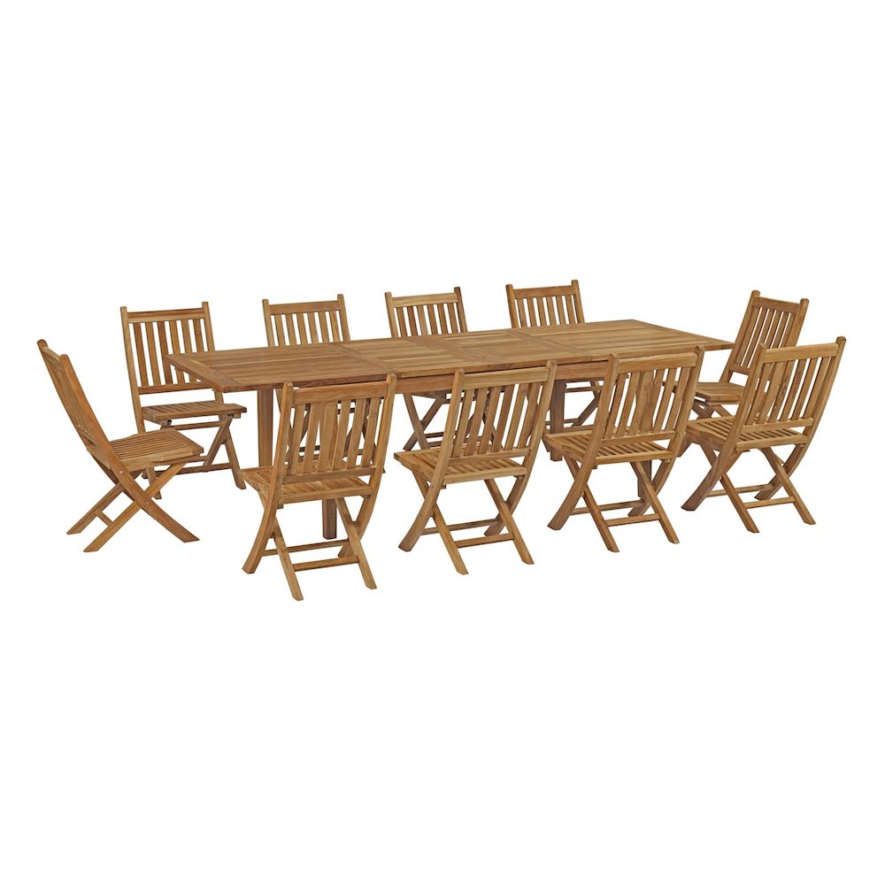 Marina 11 Piece Outdoor Patio Teak Dining Set. Picture 1