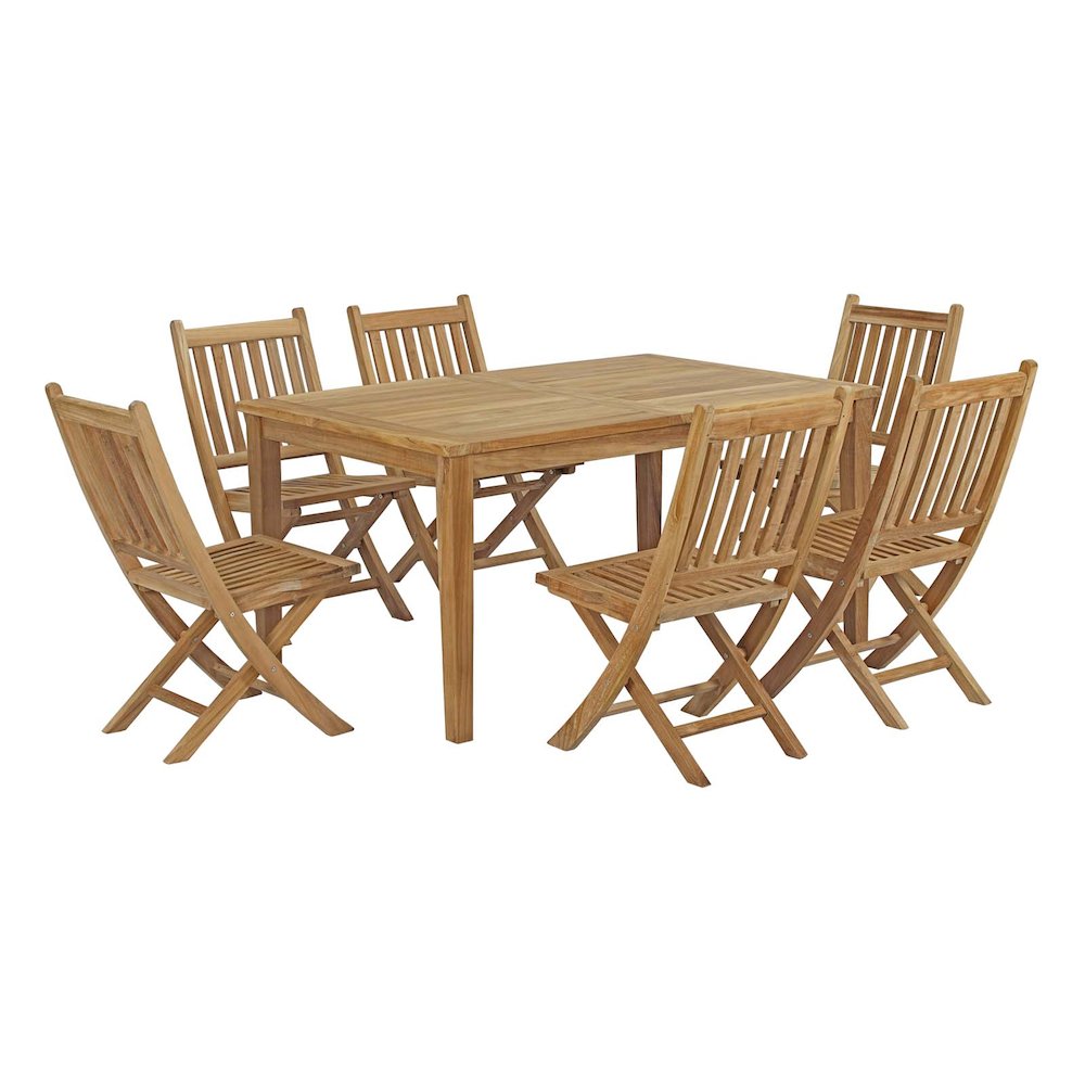 Marina 7 Piece Outdoor Patio Teak Dining Set. Picture 1