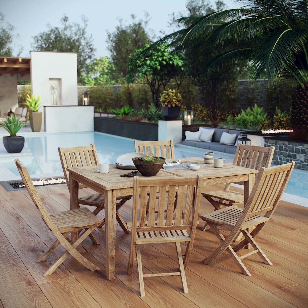 Marina 7 Piece Outdoor Patio Teak Dining Set. Picture 8