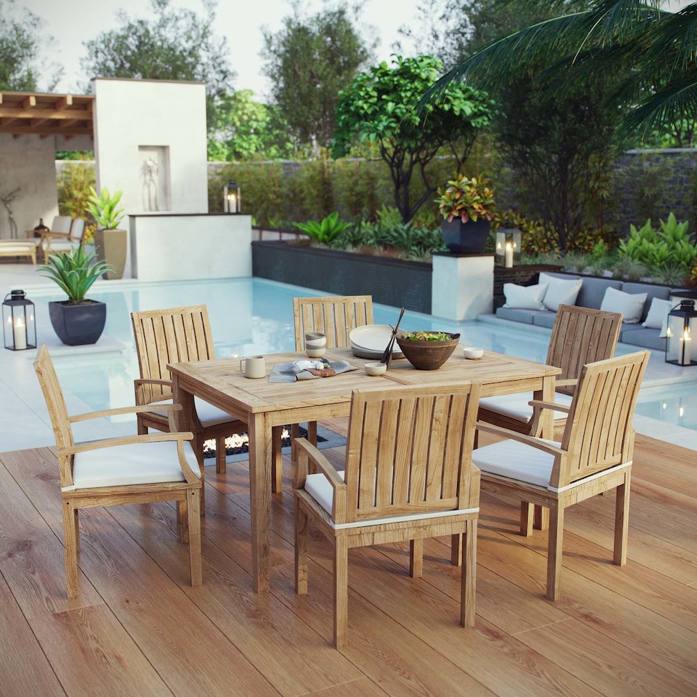 Marina 7 Piece Outdoor Patio Teak Dining Set. Picture 7