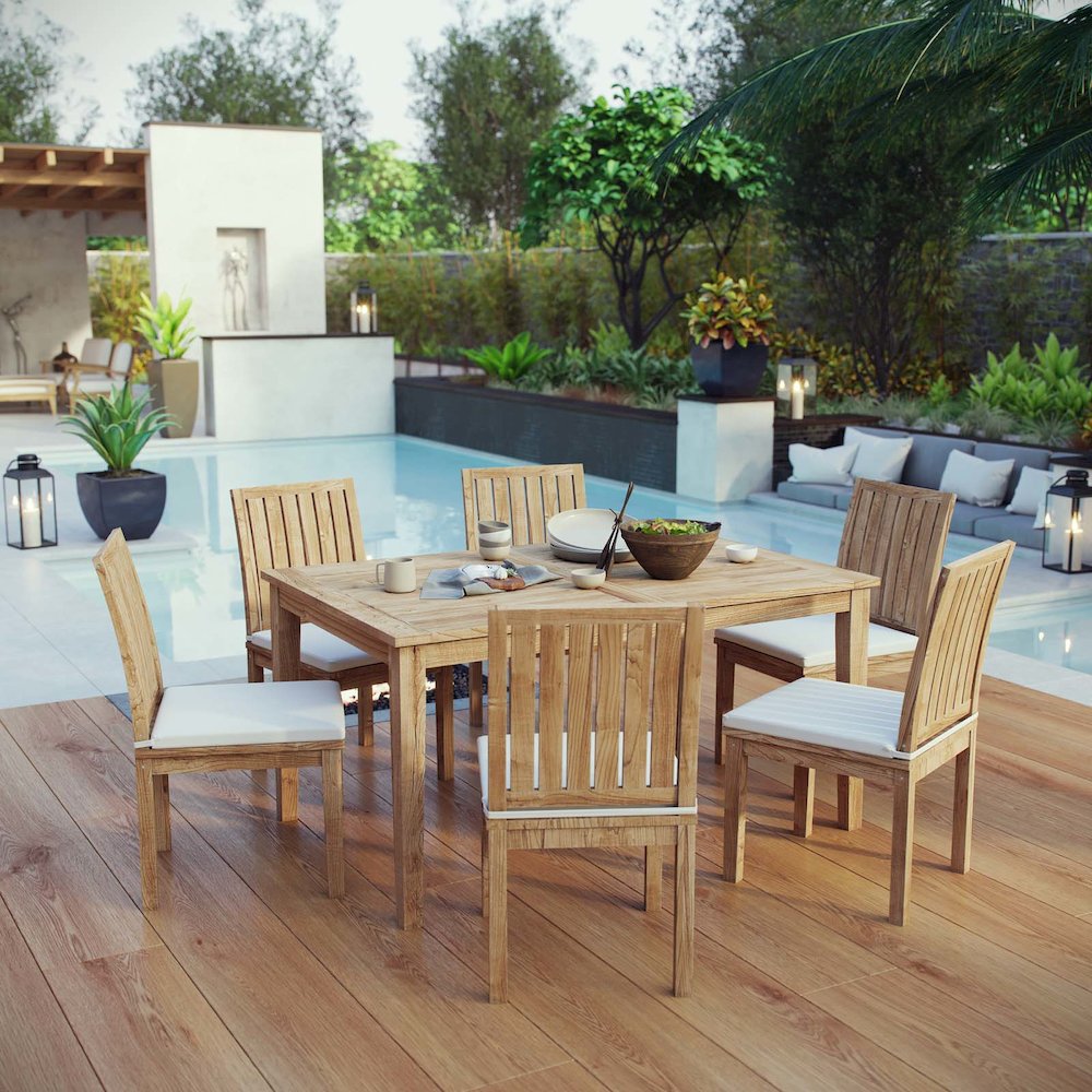 Marina 7 Piece Outdoor Patio Teak Dining Set. Picture 7