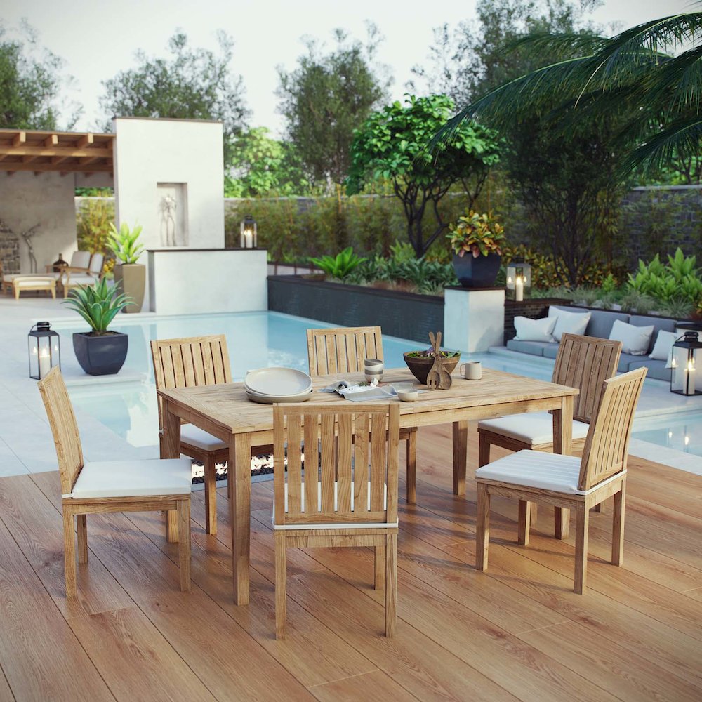 Marina 7 Piece Outdoor Patio Teak Dining Set. Picture 7