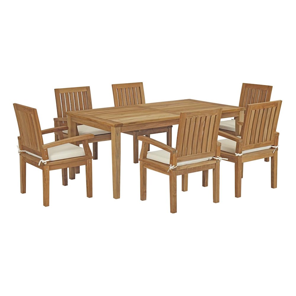 Marina 7 Piece Outdoor Patio Teak Dining Set. Picture 1