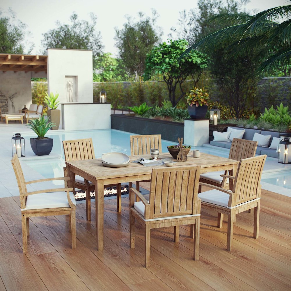 Marina 7 Piece Outdoor Patio Teak Dining Set. Picture 7