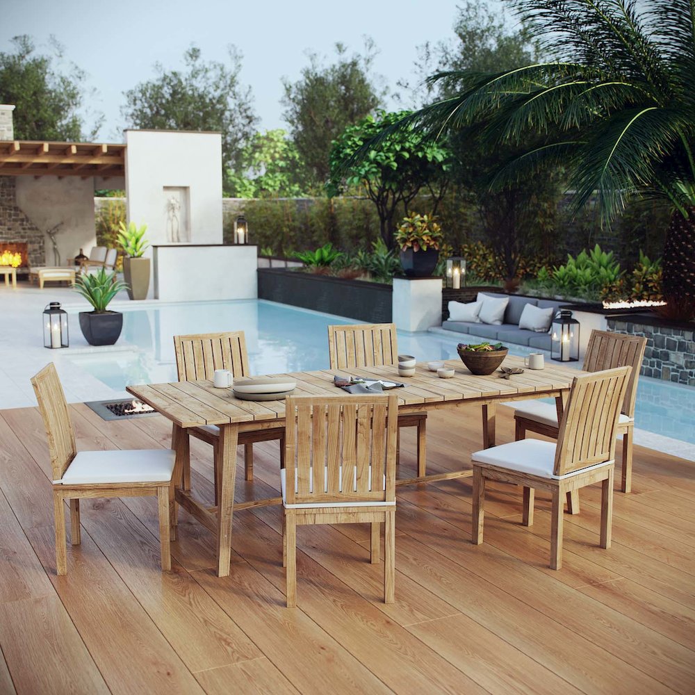 Marina 7 Piece Outdoor Patio Teak Dining Set. Picture 7