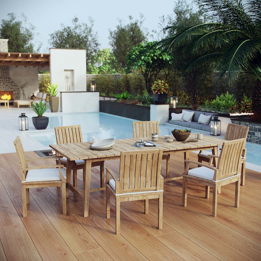 Marina 7 Piece Outdoor Patio Teak Dining Set. Picture 7