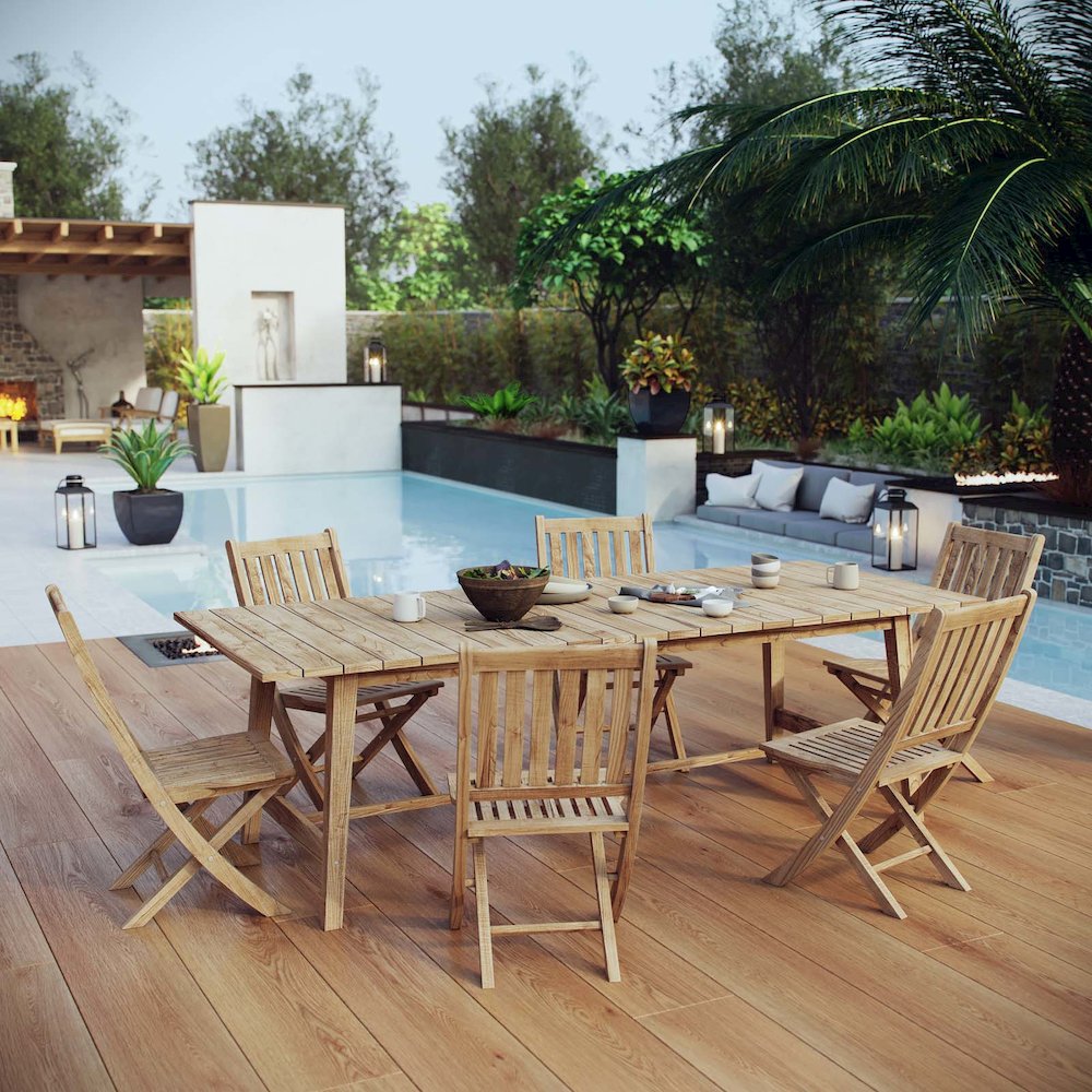 Marina 7 Piece Outdoor Patio Teak Dining Set. Picture 8