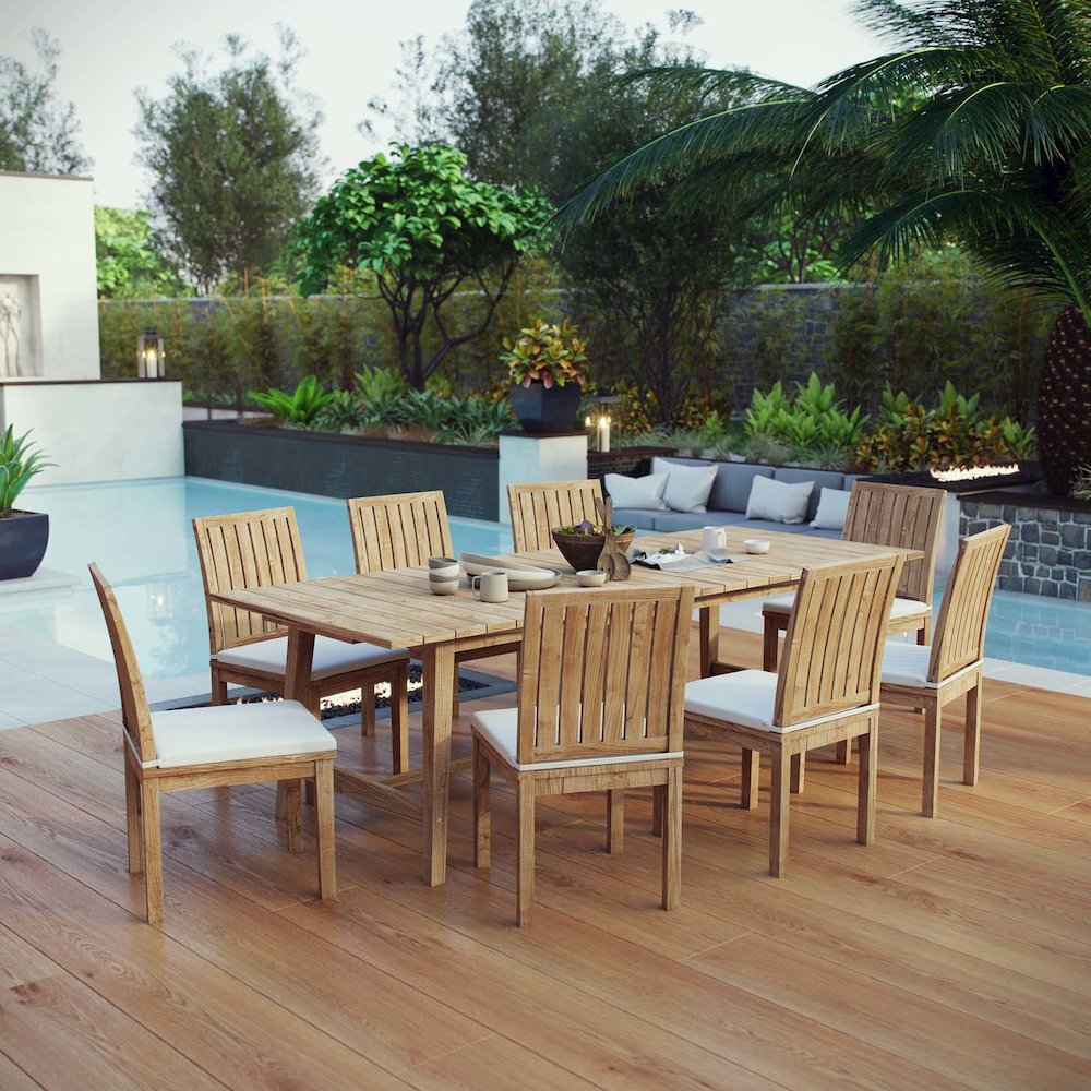 Marina 9 Piece Outdoor Patio Teak Dining Set. Picture 7
