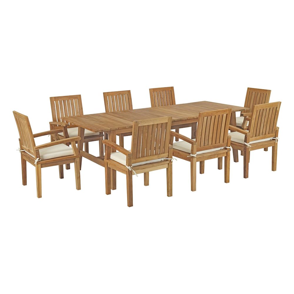 Marina 9 Piece Outdoor Patio Teak Dining Set. Picture 1