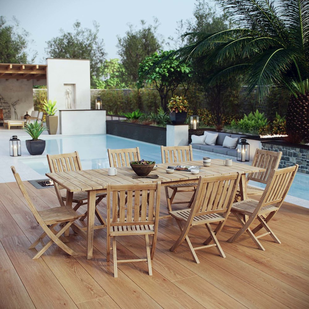Marina 9 Piece Outdoor Patio Teak Dining Set. Picture 8