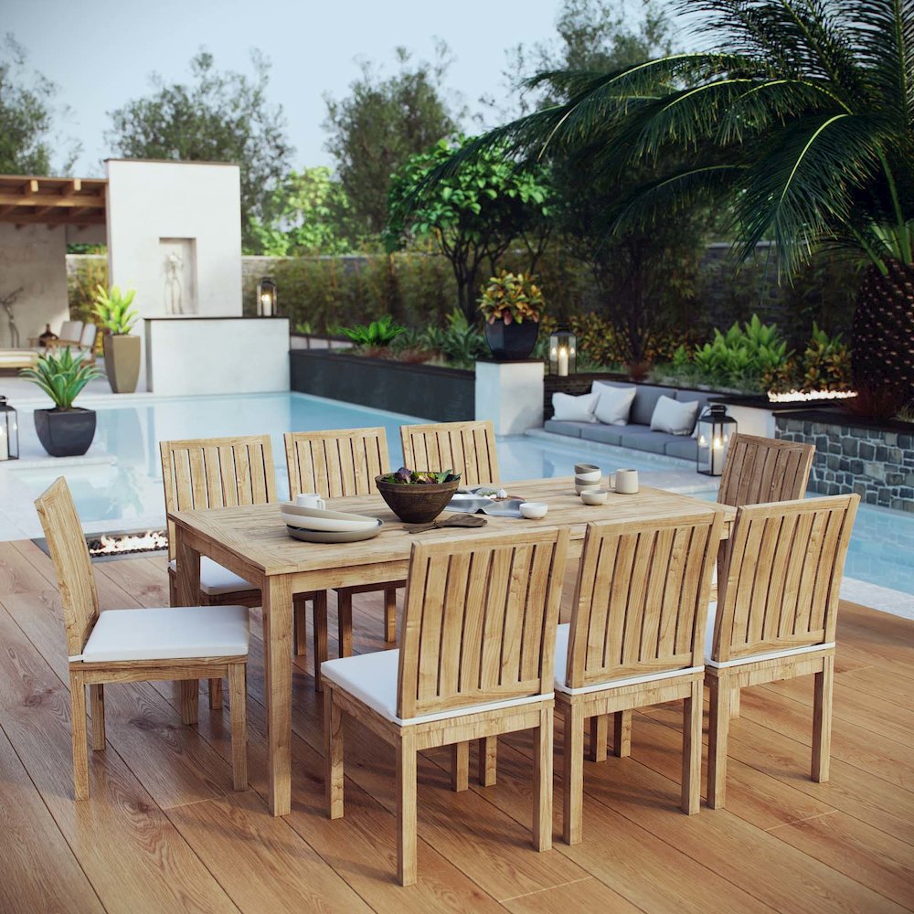 Marina 9 Piece Outdoor Patio Teak Dining Set. Picture 7
