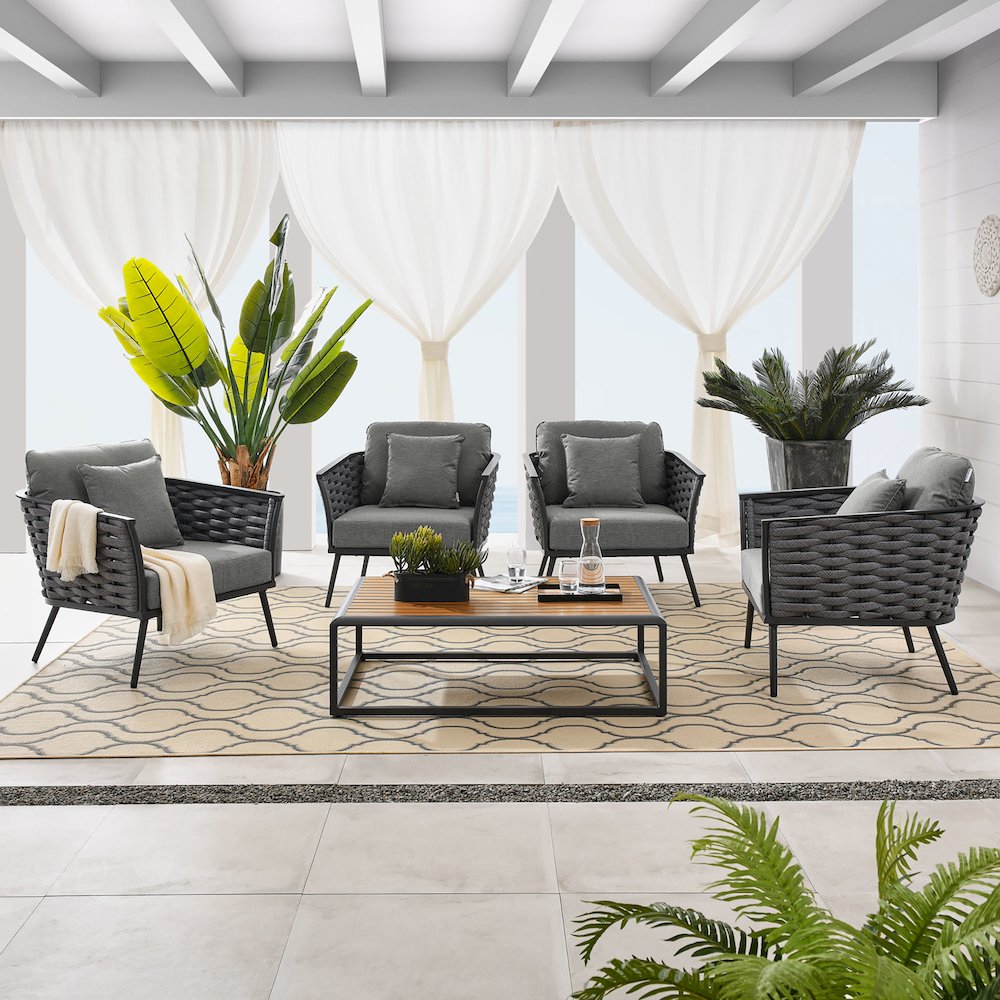 Stance 5 Piece Outdoor Patio Aluminum Sectional Sofa Set. Picture 8