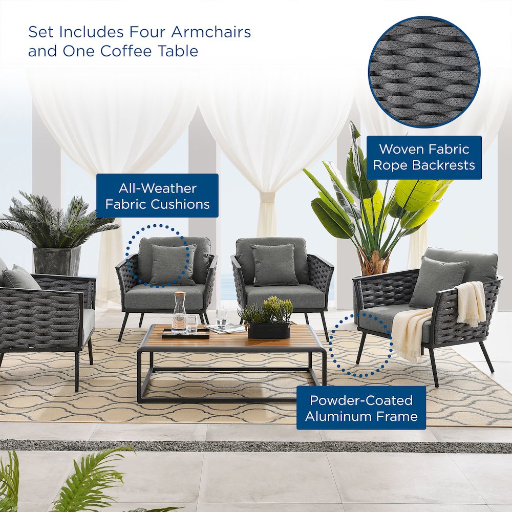 Stance 5 Piece Outdoor Patio Aluminum Sectional Sofa Set. Picture 10