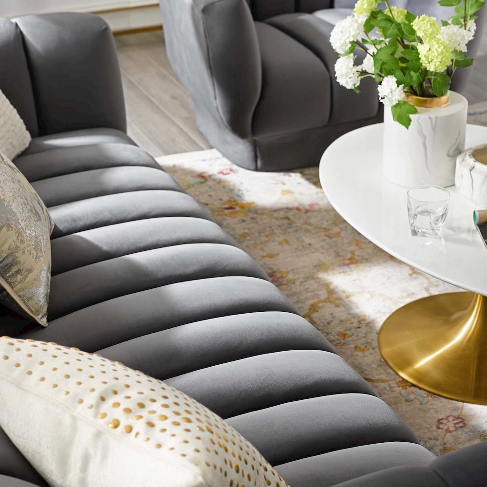 Entertain Vertical Channel Tufted Performance Velvet Sofa. Picture 6
