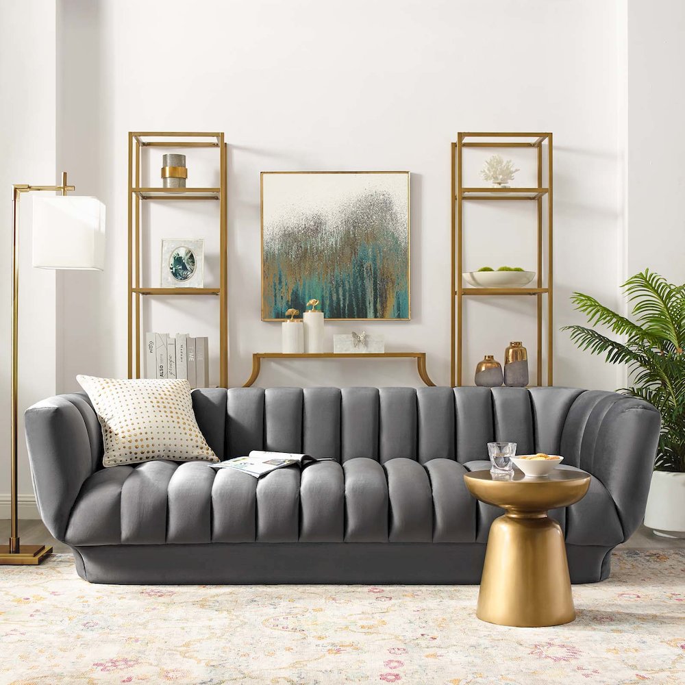 Entertain Vertical Channel Tufted Performance Velvet Sofa. Picture 5