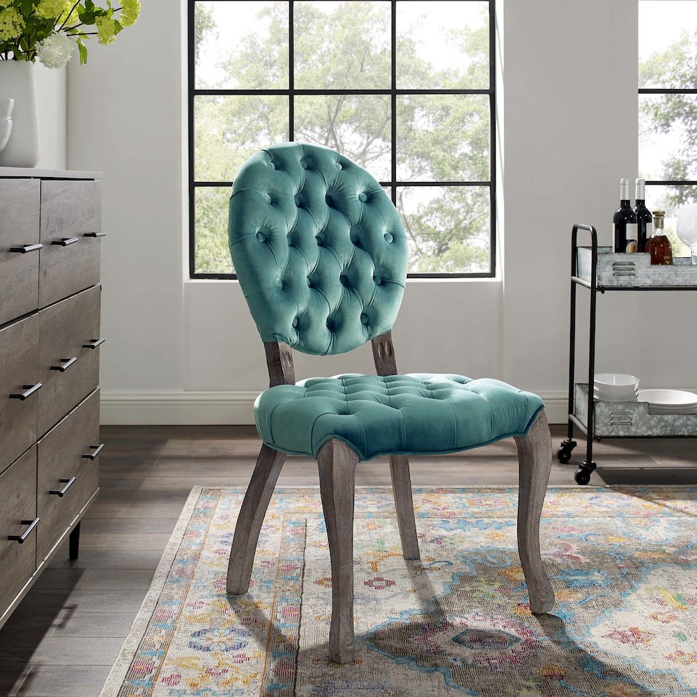 Exhibit French Vintage Dining Performance Velvet Side Chair. Picture 6