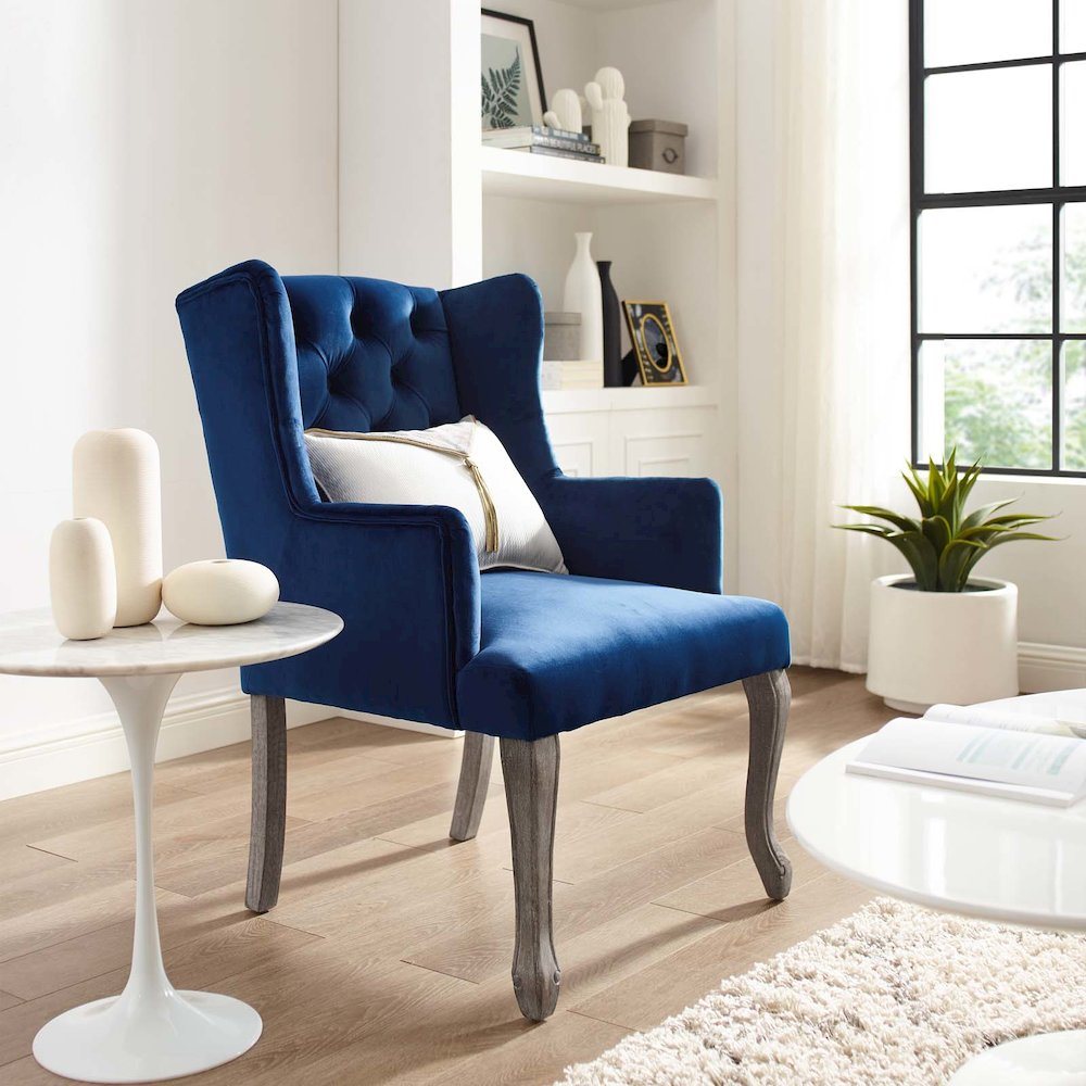 Realm French Vintage Dining Performance Velvet Armchair. Picture 6