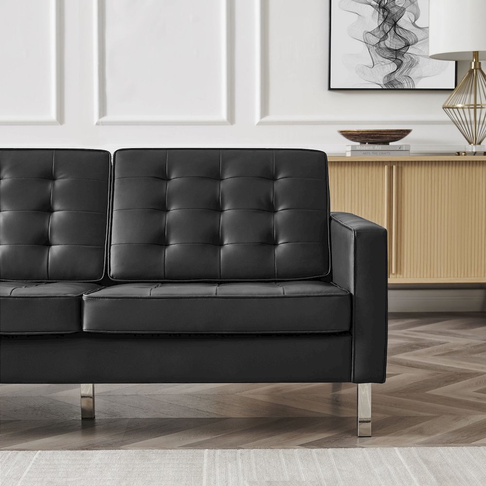 Loft Tufted Vegan Leather Sofa. Picture 7