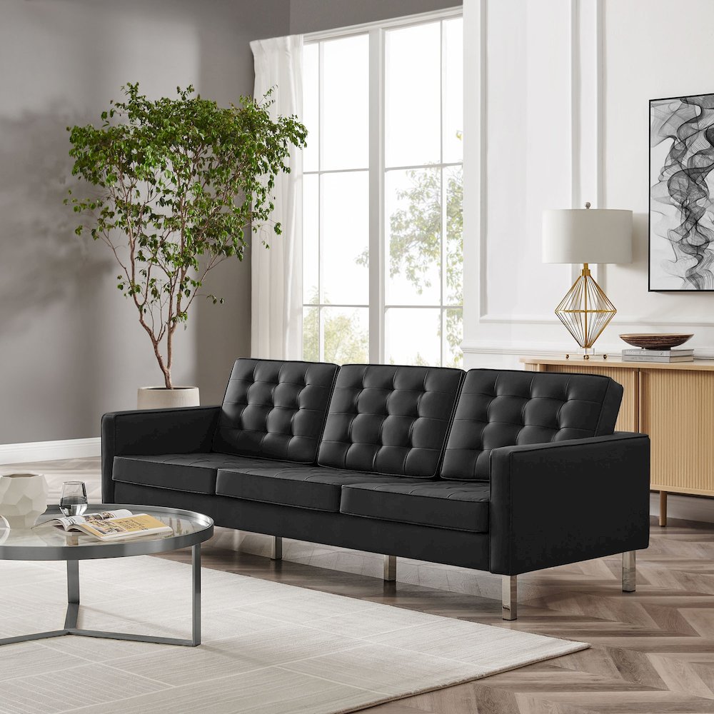 Loft Tufted Vegan Leather Sofa. Picture 8