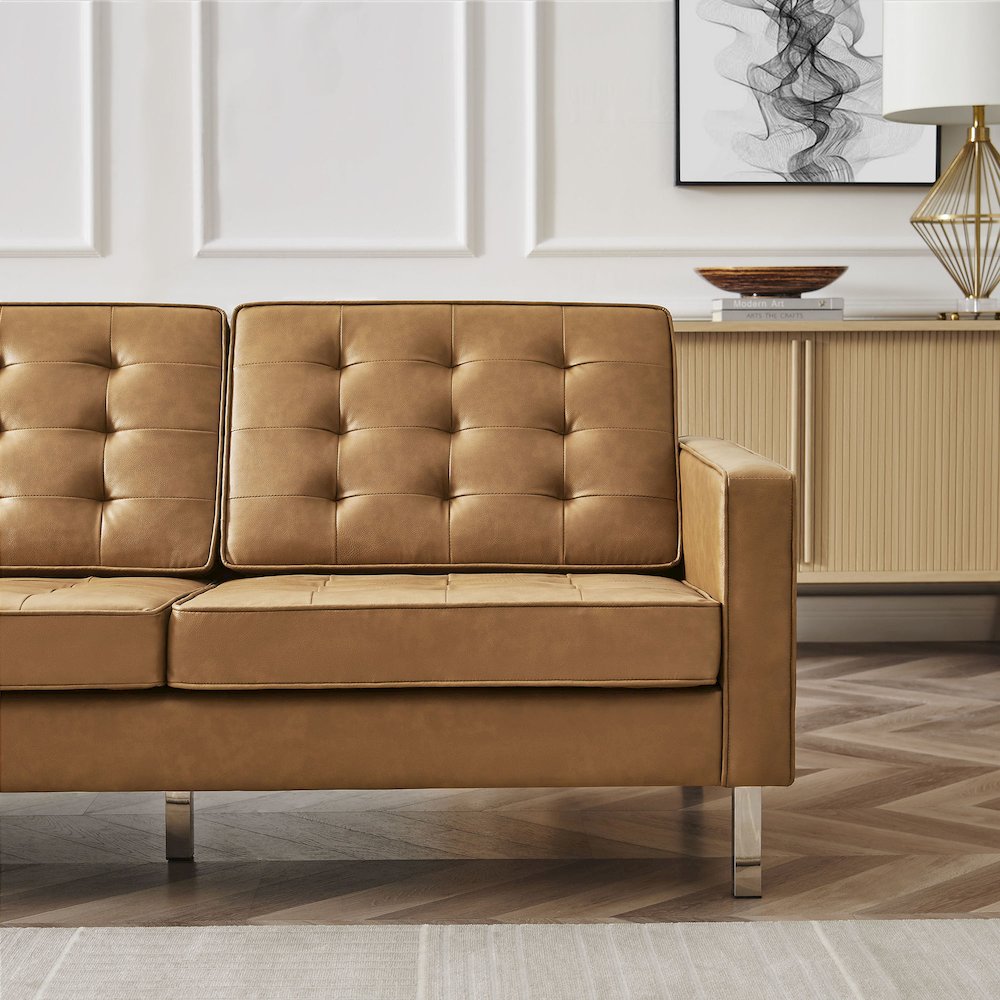 Loft Tufted Vegan Leather Sofa. Picture 8