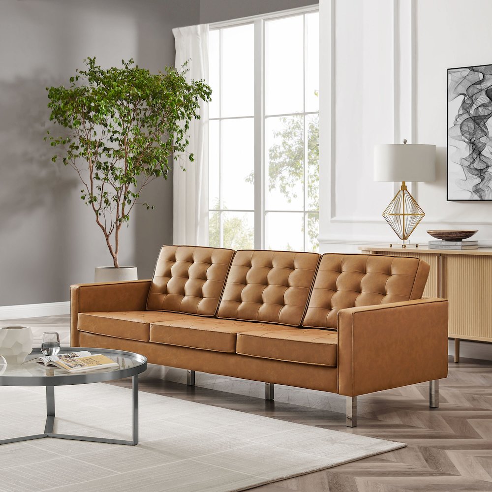 Loft Tufted Vegan Leather Sofa. Picture 9