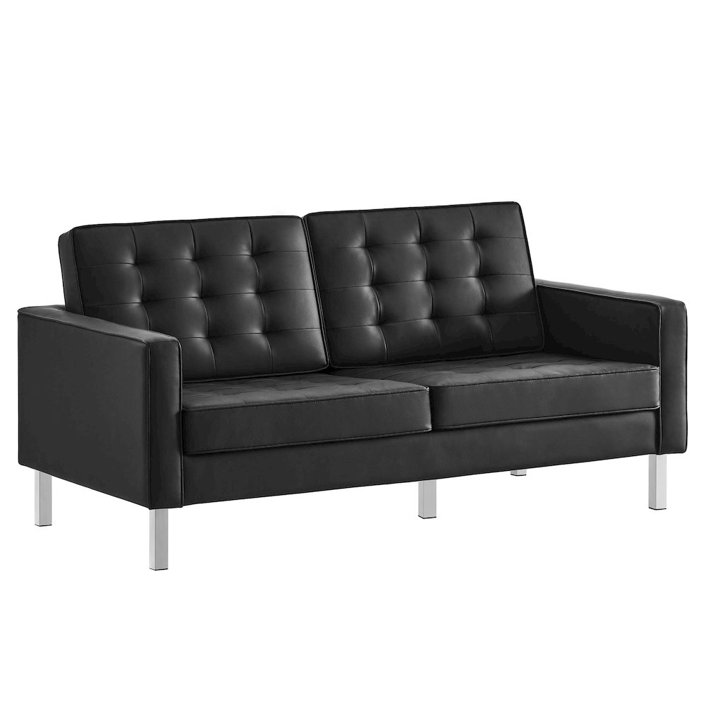 Loft Tufted Vegan Leather Loveseat. Picture 1