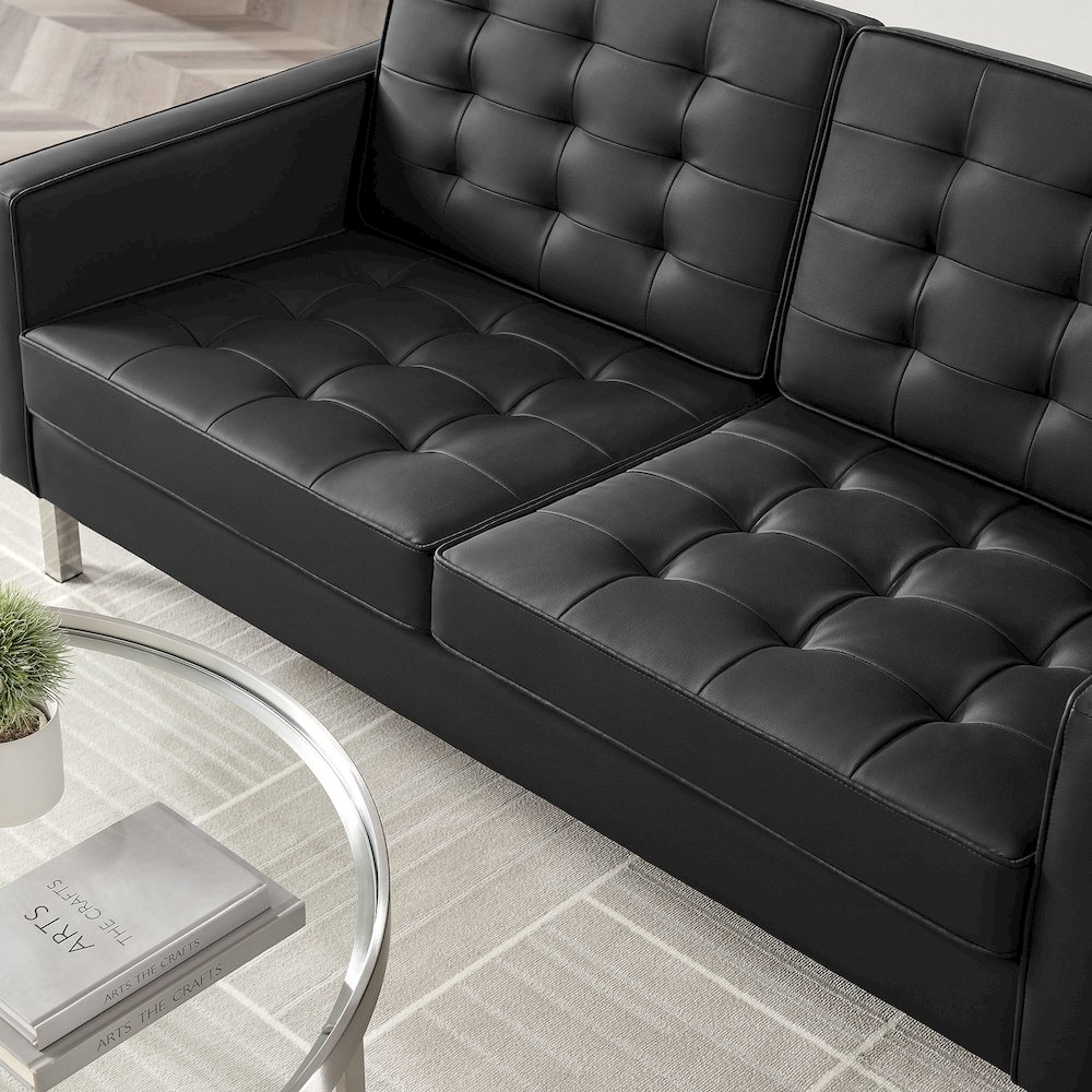 Loft Tufted Vegan Leather Loveseat. Picture 8